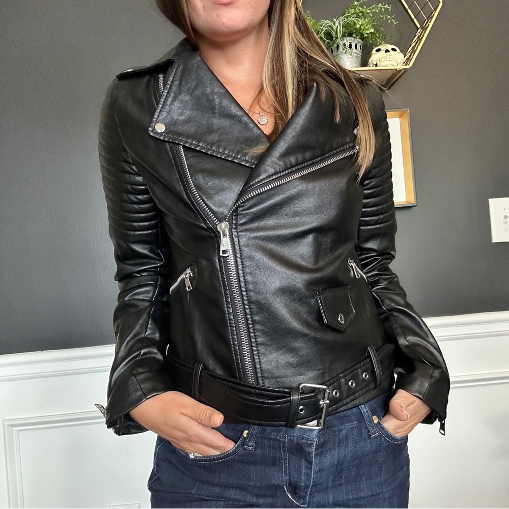 Love Tree Faux Leather Moto Jacket - Medium
